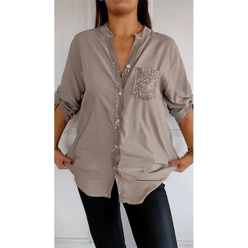 Casual top met patchwork pailletten